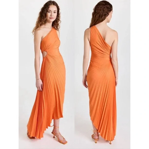 House of Harlow 1960 | Dresses | House Of Harlow 96 Orange Oneshoulder  Pleated Dress Small | Poshmark